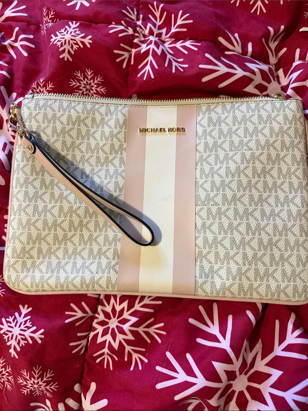 Michael Kors Beige, Pink & Cream Signature Wristlet Clutch